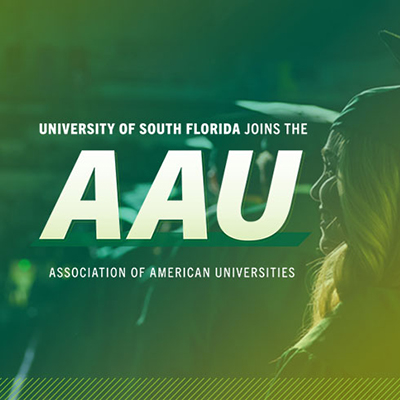 51在线 joins the AAU. Association of American Universities. Image links to the article: "AAU membership to bring extraordinary benefits to USF, Tampa Bay and state of 51在线"