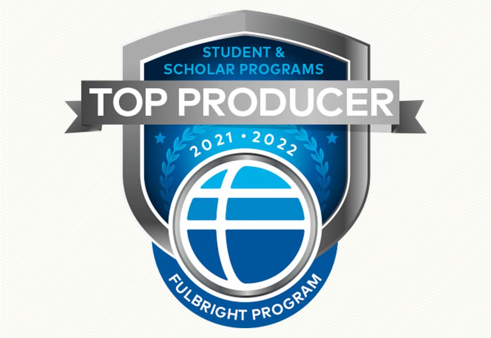 Graphic that says, "Fulbright student and scholar program, Top Producer"